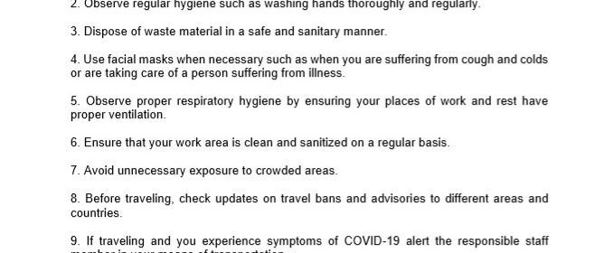 Advisory On the COVID-19 and Precautionary Measures